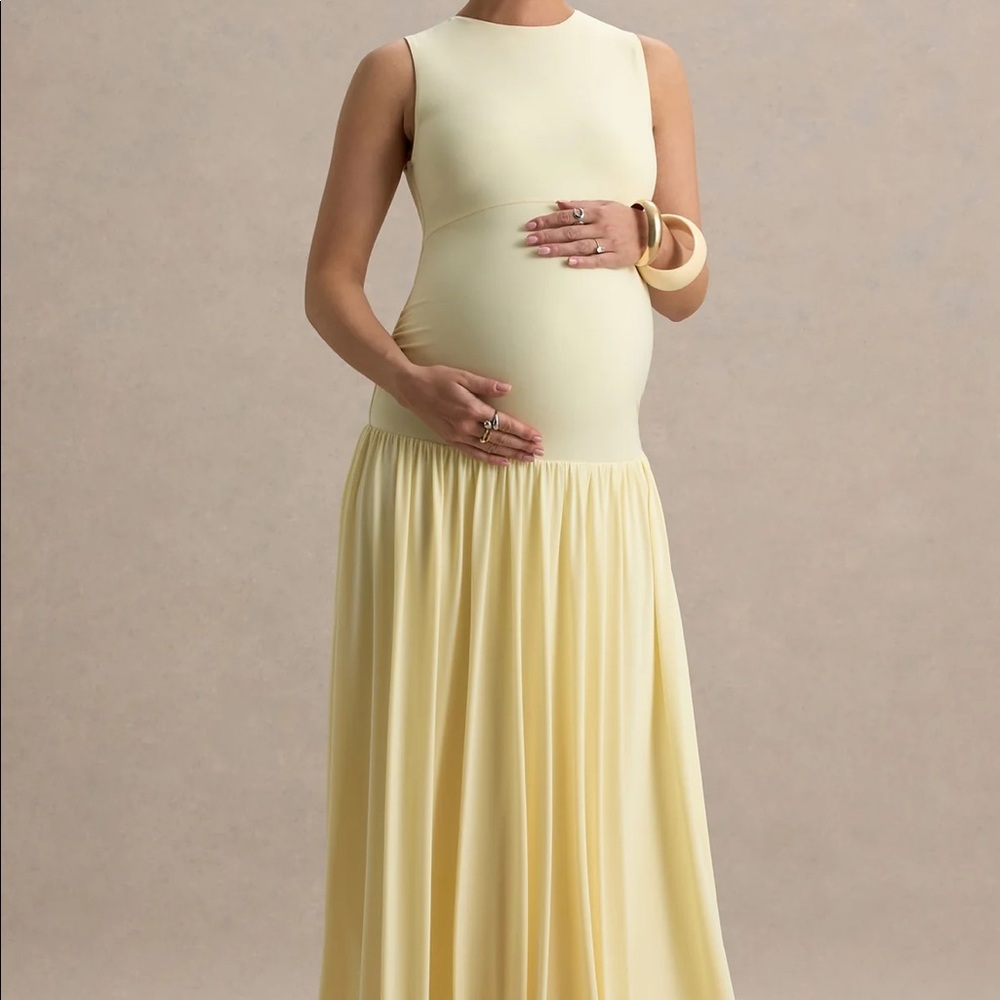 Club London Maternity Maxi Dress with Draped Skirt NWT